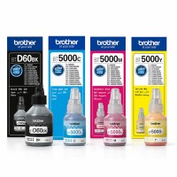 Brother Genuine BTD60BK + BT5000C + BT5000M + BT5000Y Original Ink Bottle Full Set (CMYK)